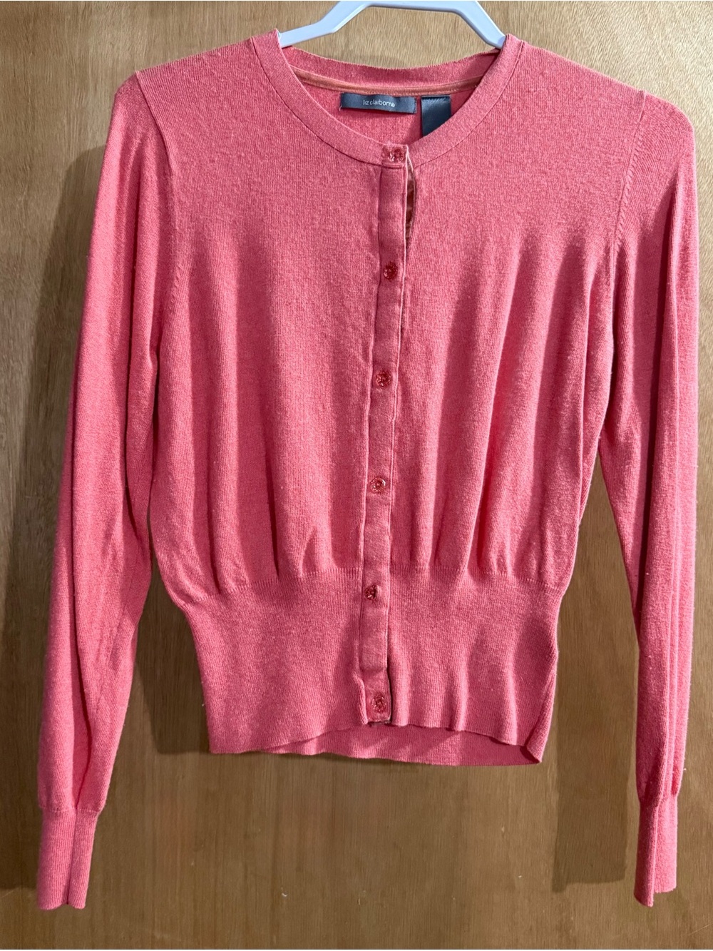 Liz Claiborne Coral Pink Button-Front Knit Cardigan